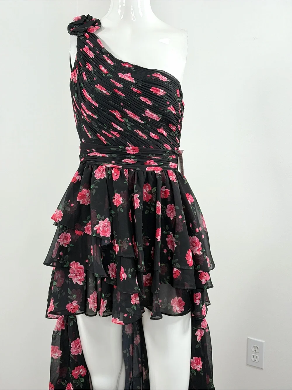 MAC DUGGAL 70246 One Shoulder Ruffled Floral Layered High-Low Dress Size 2